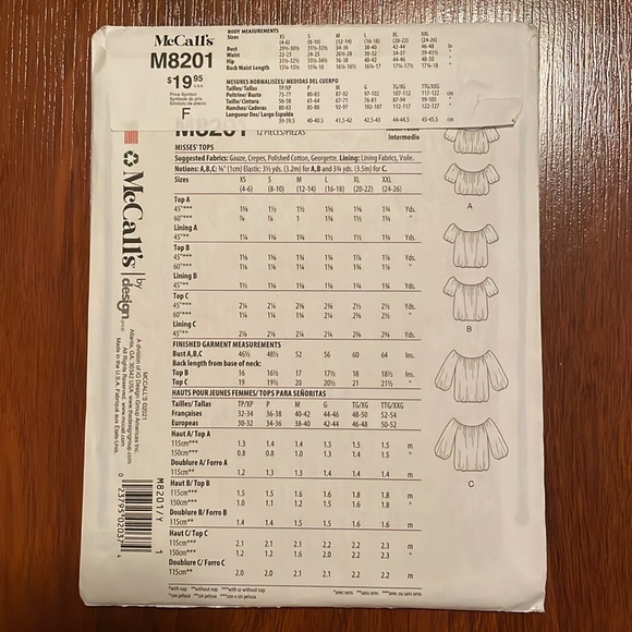 2/$15 McCall’s Sewing Pattern M8201 XS-M - Picture 2 of 2
